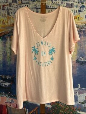 2/$10 Lane Bryant Pale Pink V-Neck Tee with Teal Palm Graphic